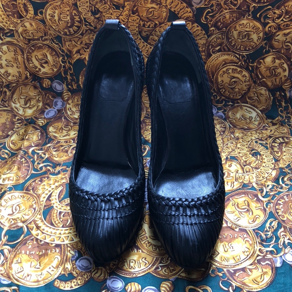 Dior Black Woven Leather High Heel Pumps - Picture 3 of 8